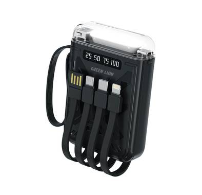 Green Lion Luma Pro 10000mAh Power Bank with Battery Indicator, USB-Micro Cable, Lightning Cable, LED Flashlight, Silicone Strap - Black