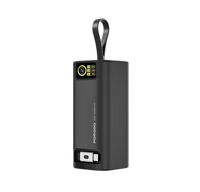Porodo 20000mAh 130W Power Bank with 1m Retractable Type-C Cable, 100W Power Delivery, Suitable for Laptop Charging, Digital Display - Black