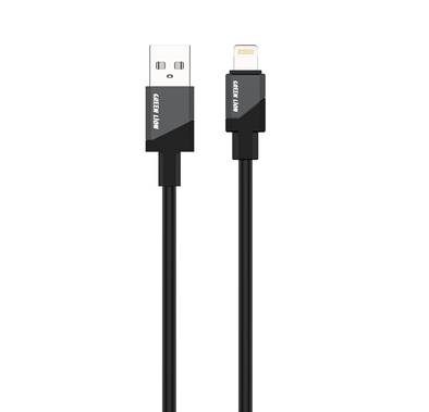 Green Lion USB-A to Lightning Silicone Cable with 480Mbps Transfer Speed, 12W Charging, Up to 10,000 Bends Lifespan, Wide Compatibility - Black