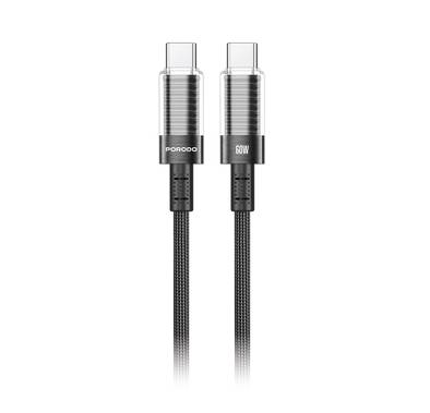 Porodo Transparent Shell USB-C to USB-C Cable, 1.2m Cable Length, Universal Compatibility, PD 60W, Safe & Secure, Data & Fast Charger - Black