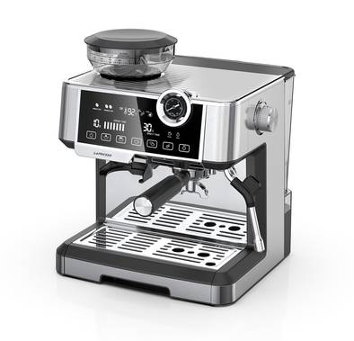 LePresso Dual Boiler Espresso Machine with Adjustable Grinder, Automatic Shutdown, Milk Frothing Nozzle, CUP Warmer - Silver