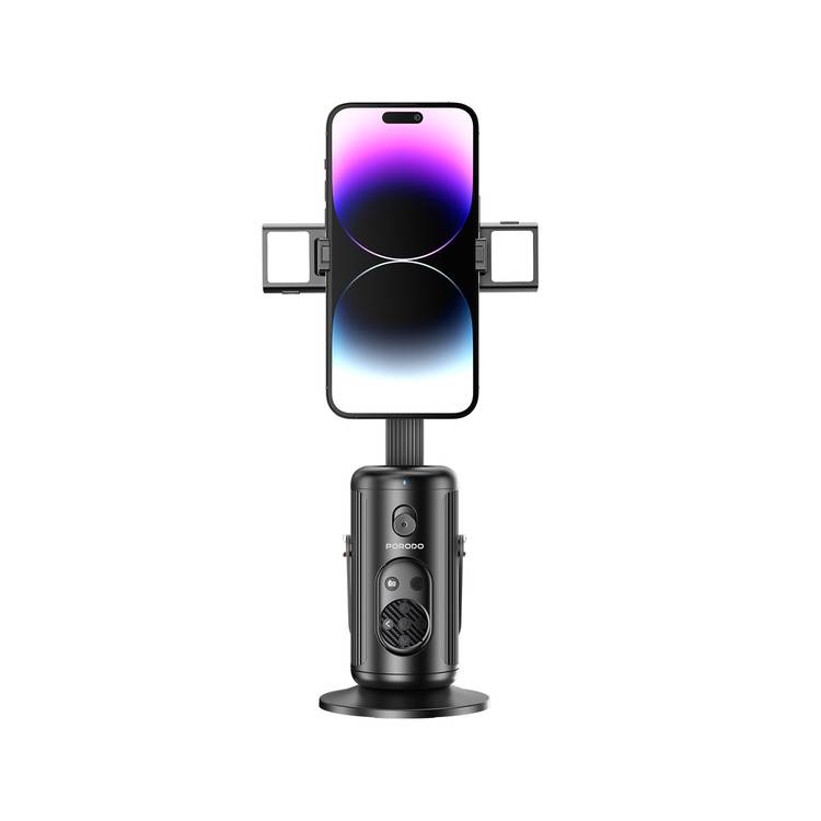 Porodo Face Tracking Smart Mount with Wireless Shutter, Detachable Fill Light, Gesture Control, Lightweight Design, 1800 mAh Battery - Black