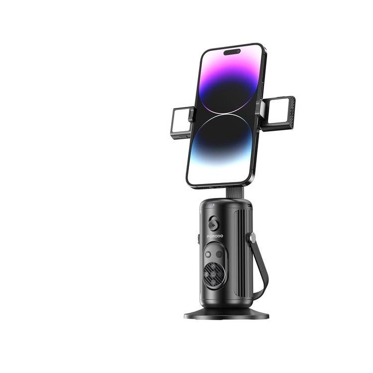 Porodo Face Tracking Smart Mount with Wireless Shutter, Detachable Fill Light, Gesture Control, Lightweight Design, 1800 mAh Battery - Black