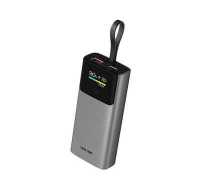 Green Lion Voltix 10000mAh Power Bank with TFT Display, Exquisite Appearance, Type-C Cable Strap, Fast Charging, Lightweight Design, 22.5W Total Output - Gray 