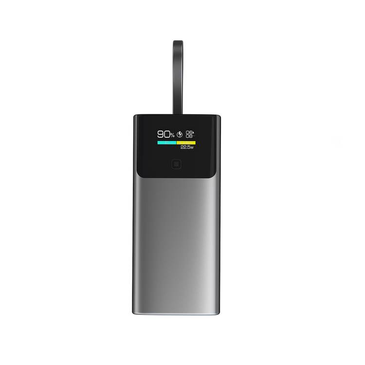 Green Lion Voltix 10000mAh Power Bank with TFT Display, Exquisite Appearance, Type-C Cable Strap, Fast Charging, Lightweight Design, 22.5W Total Output - Gray 