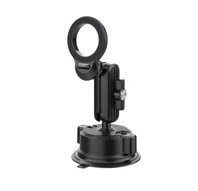 Porodo 360° Adjustable MagSafe Car Mount with Suction, Horizontal & Vertical Standing, Strong Adhesive, 17 Strong Magnets, Folding Design - Black