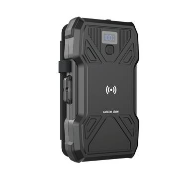 Green Lion Solar 5-Panel 20000mAh Power Bank with LCD Battery Display, IP54 Waterproof, 3 LED Modes, QC 22.5W Fast Charging, 15W Wireless Charging - Black