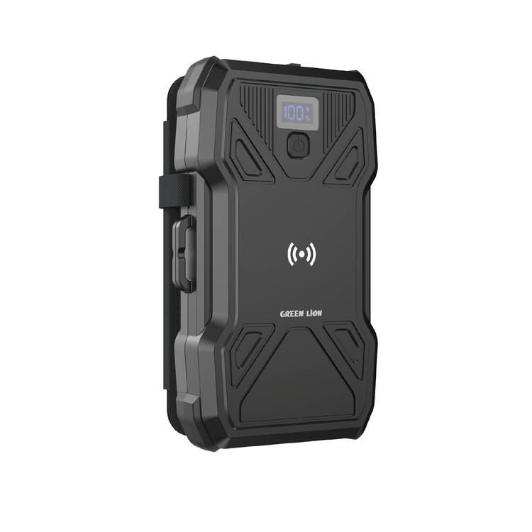 Green Lion Solar 5-Panel 20000mAh Power Bank with LCD Battery Display, IP54 Waterproof, 3 LED Modes, QC 22.5W Fast Charging, 15W Wireless Charging - Black