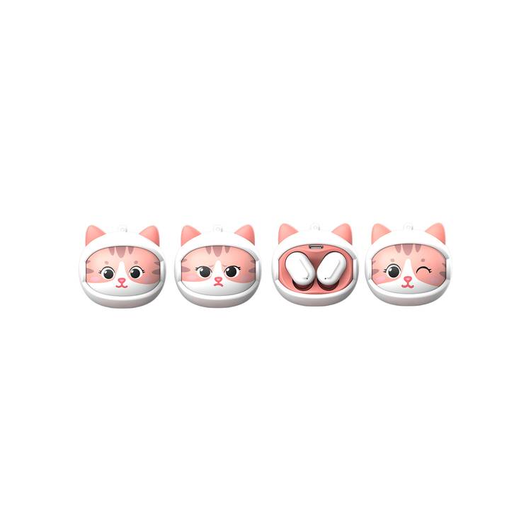 Green Lion  Kitty Beats True Wireless Earbuds with  3 Custom Face, Bluetooth 5.4, Touch Control, Voice Assistant, Clear Call Quality, Type-C Charging Port - White