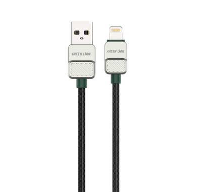 Green Lion USB-A to Lightning Electroplated Cable with 12W Current, 1m Cable Length, Braided Outer Material, 480Mbps Transfer Speed, 10,000 Bends Lifespan - Black / Green
