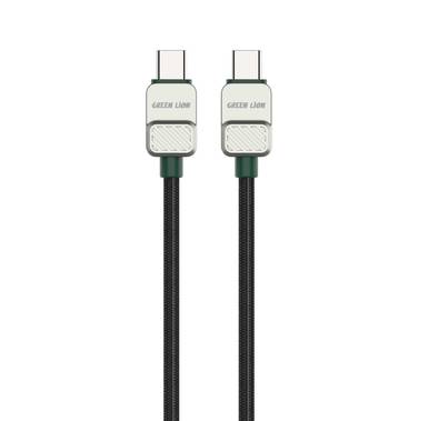 Green Lion USB-C to USB-C Electroplated Cable with 60W Current, 1m Cable Length, Braided Outer Material, 480Mbps Transfer Speed, 10,000 Bends Lifespan - Black / Green