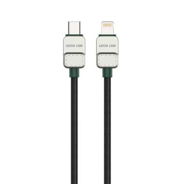 Green Lion USB-C to Lightning Electroplated Cable with 27W Current, 1m Cable Length, Braided Outer Material, 480Mbps Transfer Speed, 10,000 Bends Lifespan - Black / Green