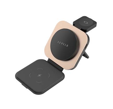 Levelo TrioFlow 3-in-1 Wireless Charger with Strong Magnetic Force, Heat Dissipation System, Travel Friendly Design, Foldable & Portable, Durable Materials - Desert Titanium