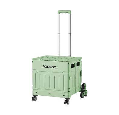 Porodo Lifestyle Collapsible Wagon Cart with Smart Design, 75L Capacity, 2 Levels Handle Length, 8 Wheels, Steel Tie Rod Handle - Green