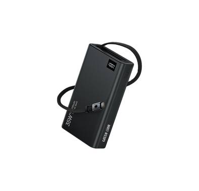 Green Lion Retractable 10000mAh Power Bank with 35W Power Delivery, LED Display, 75cm Cable Length, Type-C Port, Fast Charge Support - Black