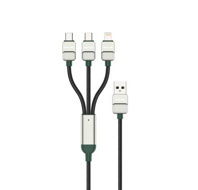 Green Lion 3-in-1 Braided Electroplated Cable with 1.2m Cable Length, USB-A to Lightning & Dual USB-C Connections, 10000 Bends Lifespan, Braided, Aluminum Alloy & Zinc Alloy Material, Up to 12W Lightning Output, Up to 15W USB-C Outputs - Green / Black