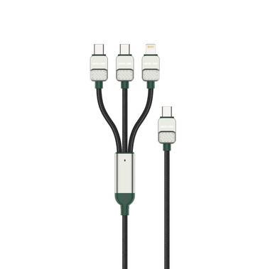 Green Lion 3-in-1 Braided Electroplated Cable with 1.2m Cable Length, USB-C to Lightning & Dual USB-C Connections, 10000 Bends Lifespan, Braided, Aluminum Alloy & Zinc Alloy Material, Up to 27W Lightning Output, Up to 60W USB-C Outputs - Green / Black