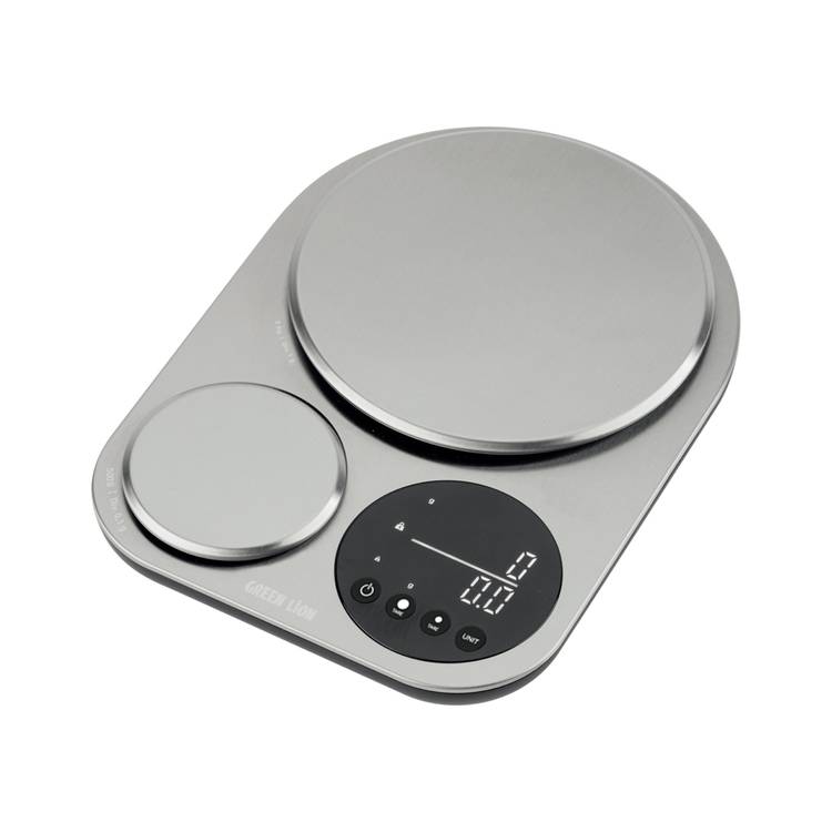 Green Lion Dual Kitchen Scale with Low Battery Indicator, Large & Small Platforms, Overload Indicator, Digital Display, Tare Function, Stainless Steel 201 Material - Silver 
