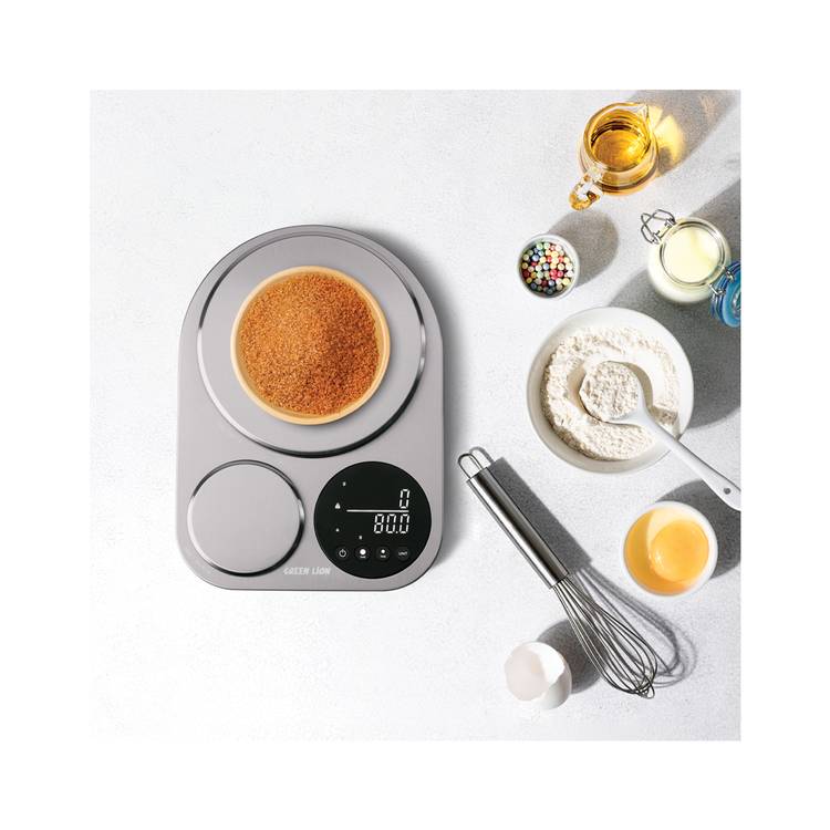 Green Lion Dual Kitchen Scale with Low Battery Indicator, Large & Small Platforms, Overload Indicator, Digital Display, Tare Function, Stainless Steel 201 Material - Silver 