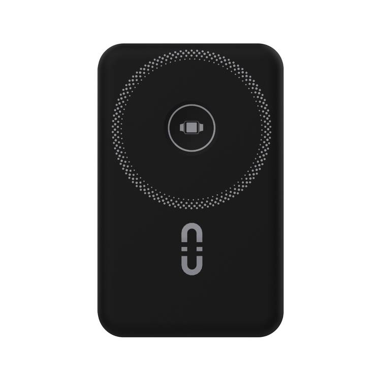 Porodo Magnetic Wireless Power Bank with Built-in USB-C + Lightning Cable Bracket, Simultaneous Charging, Digital Display, PD 22.5W - Black