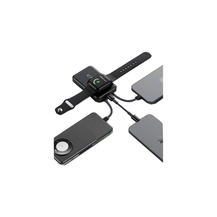 Porodo Magnetic Wireless Power Bank with Built-in USB-C + Lightning Cable Bracket, Simultaneous Charging, Digital Display, PD 22.5W - Black