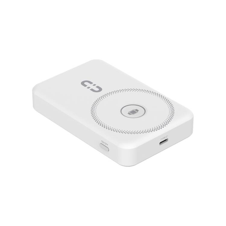 Porodo Magnetic Wireless Power Bank with Built-in USB-C + Lightning Cable Bracket, Simultaneous Charging, Digital Display, PD 22.5W - White 