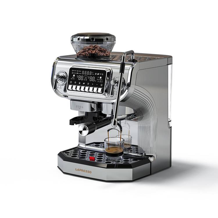 LePresso Dual Boiler Espresso Machine with Grinder & Steamer, 2672W Heating Power, 2L Water Tank Capacity, 150W Grinder Power, Digital Display, Hot Water Dispenser, 58mm Filter Size - Silver