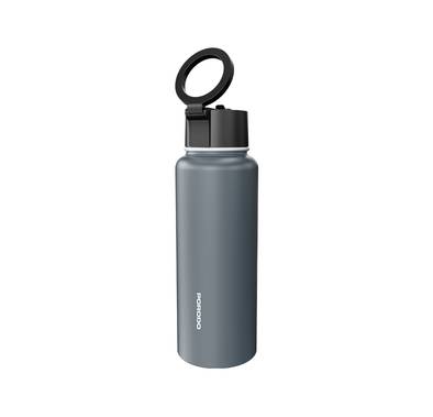 Porodo Lifestyle Magnetic Mount Water Bottle with 1L Capacity, Stainless Steel Material, Built-in Straw, Strong Magnetic Hold, Double Wall Insulation - Gray