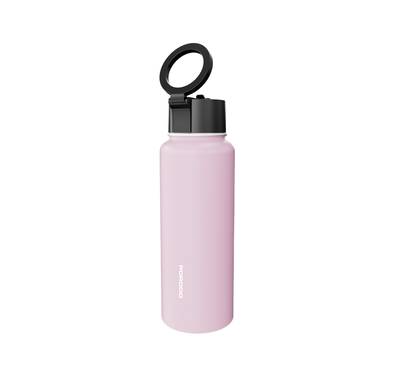 Porodo Lifestyle Magnetic Mount Water Bottle with 1L Capacity, Stainless Steel Material, Built-In Straw, Strong Magnetic Hold, Double Wall Insulation - Pink