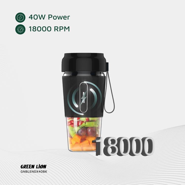 Green Lion G-Blend X Portable Juicer with 300mL Capacity, 1500mAh Battery Capacity, PC Jar Material, Stainless Steel Blade Material, Type-C Charging Port, 3-4 Hours Charging Time - Black