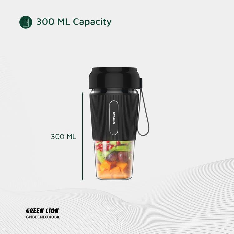 Green Lion G-Blend X Portable Juicer with 300mL Capacity, 1500mAh Battery Capacity, PC Jar Material, Stainless Steel Blade Material, Type-C Charging Port, 3-4 Hours Charging Time - Black
