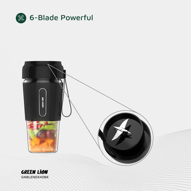 Green Lion G-Blend X Portable Juicer with 300mL Capacity, 1500mAh Battery Capacity, PC Jar Material, Stainless Steel Blade Material, Type-C Charging Port, 3-4 Hours Charging Time - Black