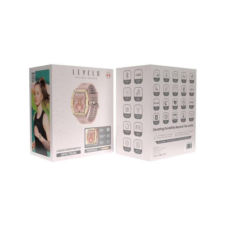 Levelo Spectrum Ladies Smart Watch with 1.76" Touch Screen Size, Aluminum & ABS Material, 300mAh Battery Capacity, Up to 6 Days Working Time, Up to 20 Days Standby Time, Built-in Microphone & Speaker - Pink / Gold