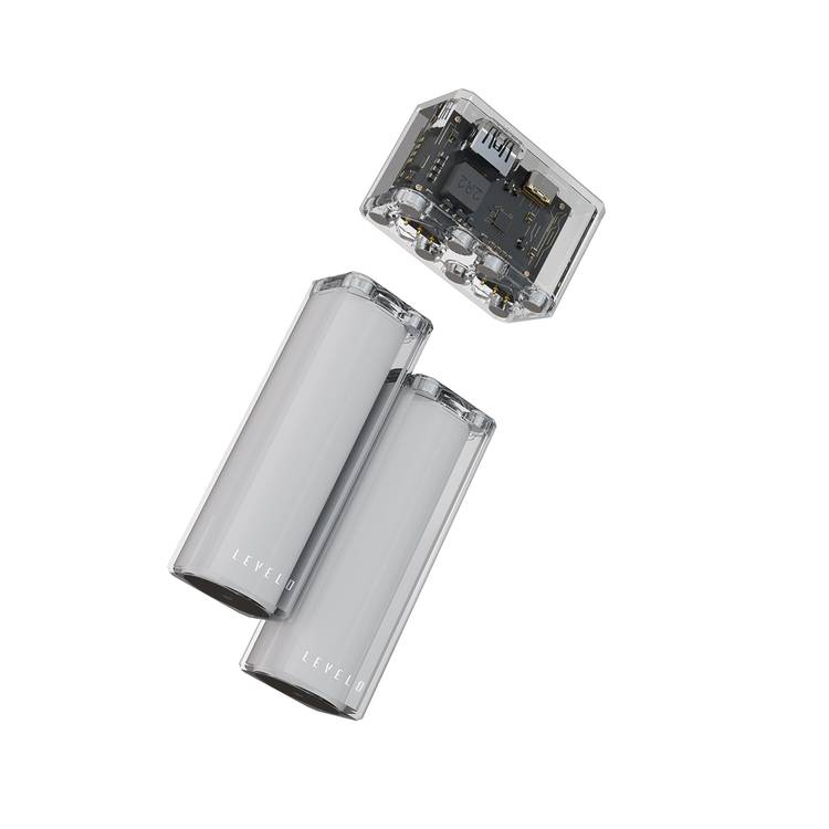 Levelo SwapCell Pro 15000mAh Powerbank with Accessories, 3 Battery Cells, Strong Magnetic Attachment, Arc Lighter & Torchlight Heads, Single Battery Cell & Head Included, Fast Charging - Transparent