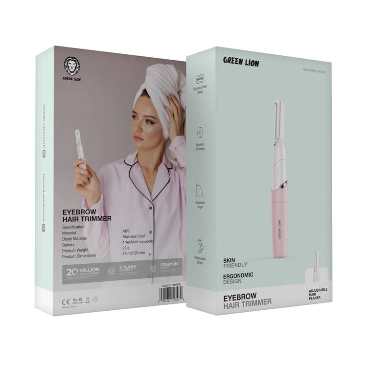Green Lion Eyebrow Hair Trimmer with Adjustable Angle & Planner, ABS Material & Stainless Steel Blade, Replaceable AAA Battery, Skin Friendly, Precision Trimming, Ergonomic Design - Pink