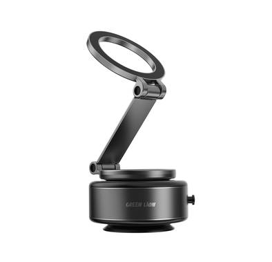 Green Lion GX-32 Auto Suction Phone Holder with 360° Rotation, Strong Suction Cup, 1.5kg Adsorption, One-Hand Operation, MagSafe Compatible, Type-C Charging, 14 Days Working Time - Matte Black
