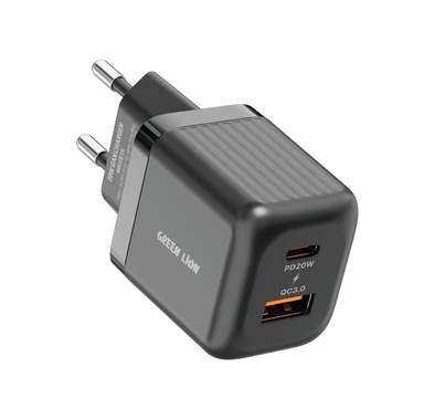 Green Lion Ultra Compact GaN Wall Charger with Dual USB-C & USB-A Ports and PC Flame Retardant Material, Fast Charging Support, Charging Protection, Universal Compatibility, Ultra Portable - Black