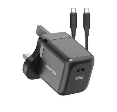 Green Lion Ultra Compact GaN Wall Charger with Single USB-C Port and USB-C to USB-C Cable, PC Flame Retardant Material, Fast Charging Support, Charging Protection, Universal Compatibility, Ultra Portable - Black