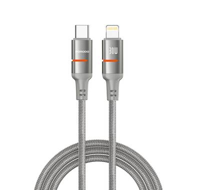 Porodo Type-C to Lightning Braided Cable with 30W Power Delivery, 3m Cable Length, Fast Charging & Data Transfer, Tangle-Free Design - Gray