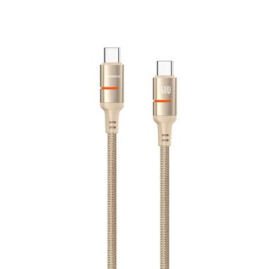 Porodo USB-C to USB-C LED Light Cable with 60W Power Delivery, 480Mbps Transfer Speed, 1.2m Cable Length, Fast Charging & Data Transfer, Braided Wire - Gold
