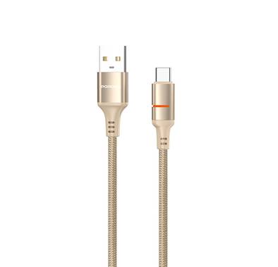 Porodo USB-A to USB-C LED Light Cable with 2.4A Current, 480Mbps Transfer Speed, 1.2m Cable Length, Fast Charging & Data Transfer, Braided Wire - Gold