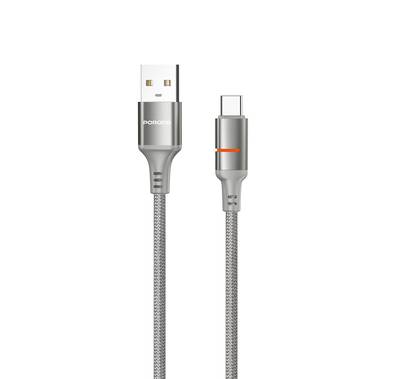 Porodo USB-A to USB-C LED Light Cable with 2.4A Current, 480Mbps Transfer Speed, 1.2m Cable Length, Fast Charging & Data Transfer, Braided Wire - Gray