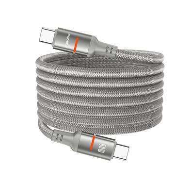 Porodo Type-C to Type-C Magnetic Braided Cable with 30W Power Delivery, 1.2m Cable Length, More than 15,000 Bends Lifespan, Tangle-Free Design - Gray