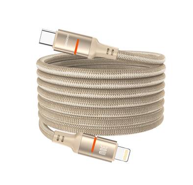 Porodo Type-C to Lightning Magnetic Braided Cable with 30W Power Delivery, 1.2m Cable Length, More than 15,000 Bends Lifespan, Tangle-Free Design - Gold