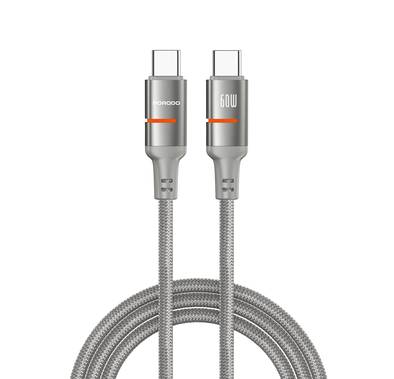 Porodo Type-C to Type-C Braided Cable with 60W Power Delivery, 3m Cable Length, Fast Charging & Data Transfer, Tangle-Free Design - Gray