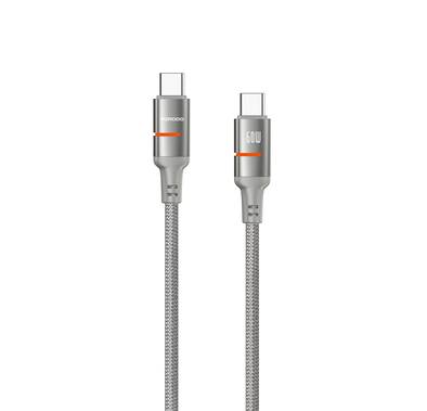 Porodo USB-C to USB-C LED Light Cable with 60W Power Delivery, 480Mbps Transfer Speed, 1.2m Cable Length, Fast Charging & Data Transfer, Braided Wire - Gray