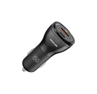 Green Lion Dual Port Car Charger with PC Flame Retardant Material, Fast Charging, QC 20W & PD 30W Output Ports, Ultra Portable - Black