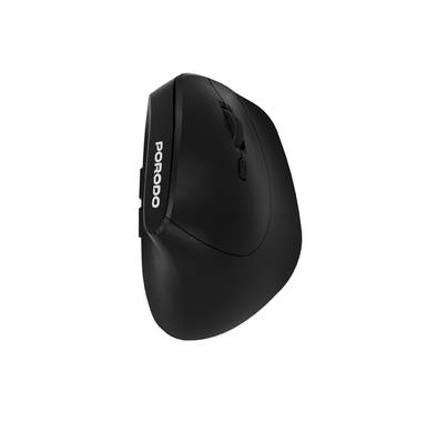 Porodo Vertical 4000 DPI Wireless Mouse with 500mAh Battery Capacity, Bluetooth Version 5.1, 10m Effective Range,  2.4GHz Wireless Connectivity, Adjustable DPI, Plug & Play, Ergonomic Design - Black
