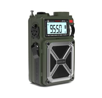 Green Lion Vintage Solar Pro Radio & Bluetooth Speaker with Power Bank, 12 Hours Playtime, 10m Transmission Range, 70 Lumens Flashlight, Hand Crank Charging,  Micro SD & USB Playback - Green