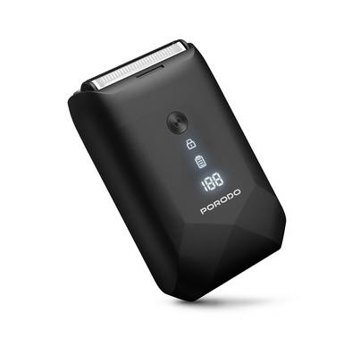 Porodo Lifestyle Dual-Blade Pocket Shaver with Travel Lock, Dual-Blade, Digital Display, Type-C Charging, 600mAh Battery, 8000RPM Motor Speed, Lightweight & Portable - Black